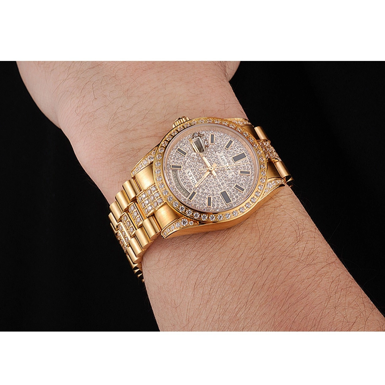 MiroTime 0825 Swiss Rolex Day Date Yellow Gold Diamond Pave